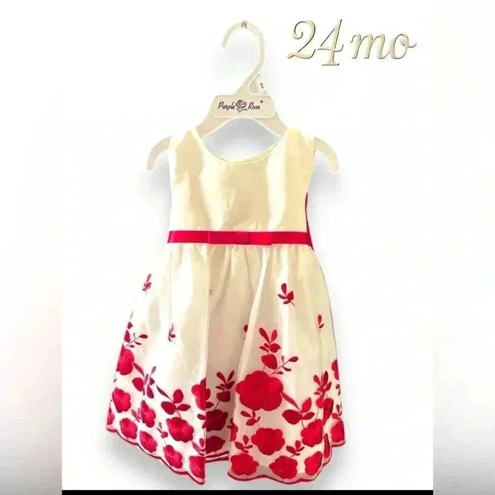 NWT 24 mo Embroidered Christmas white and red Purple&Rose dress. Dsct w bundle. - Picture 6 of 11